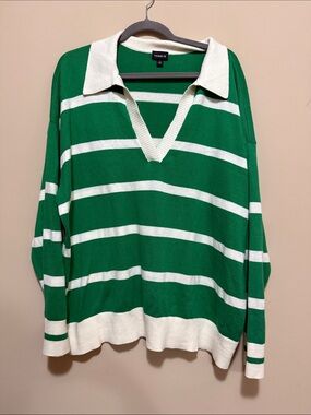 torrid Green and White Striped Rugby Polo Sweater Top